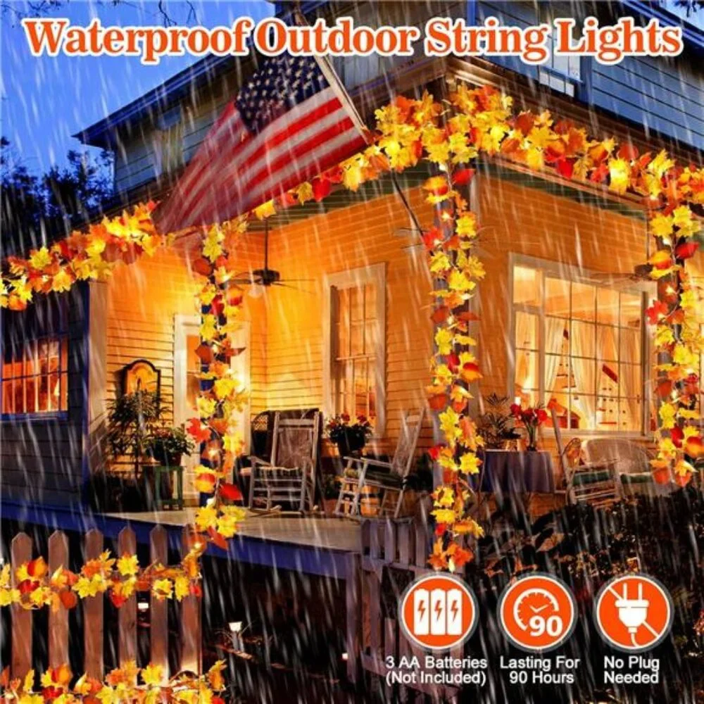 23.6Ft Fall Decor for Home Thanksgiving Decorations Lighted Fall Garland Maple